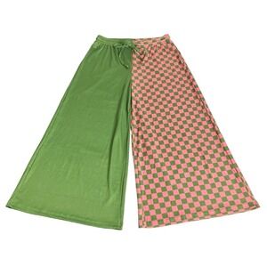 Emy Ave Burnt Toast Wide Leg Pants S/M Pink Green Check Half Dopamine Streetwear